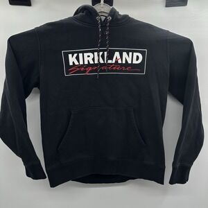 Kirkland Signature Mens Small Cotton Blend Box Logo Hoodie Sweatshirt Black Read